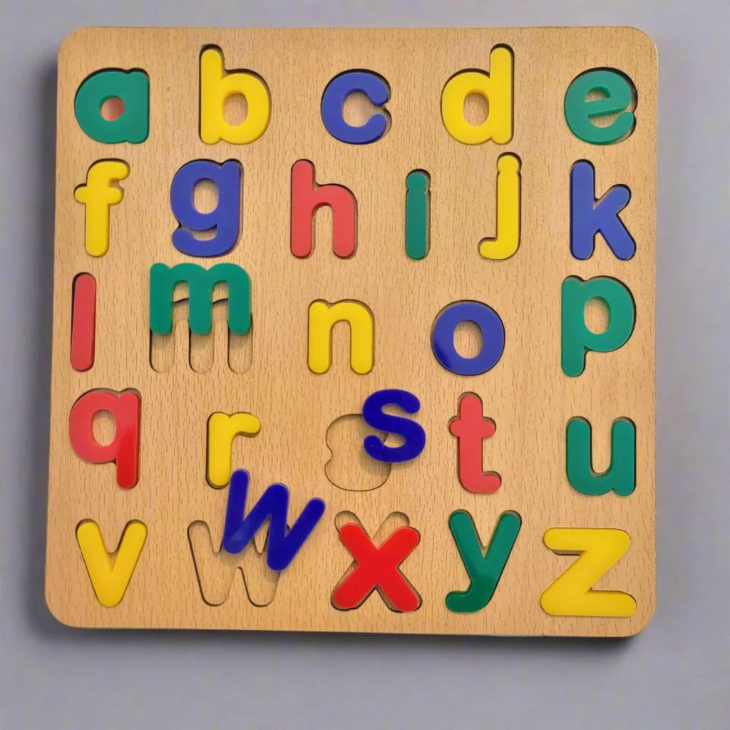 Montessori Wooden English Alphabet Puzzle Board (Lowercase a–z)