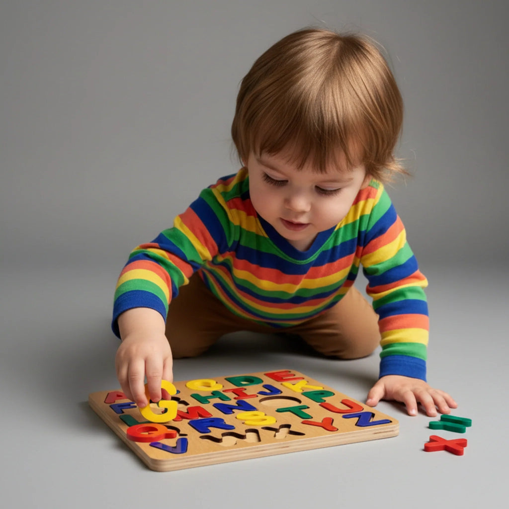 Montessori 4-in-1 Wooden Learning Puzzle Set (English, Urdu, Numbers & Alphabets)