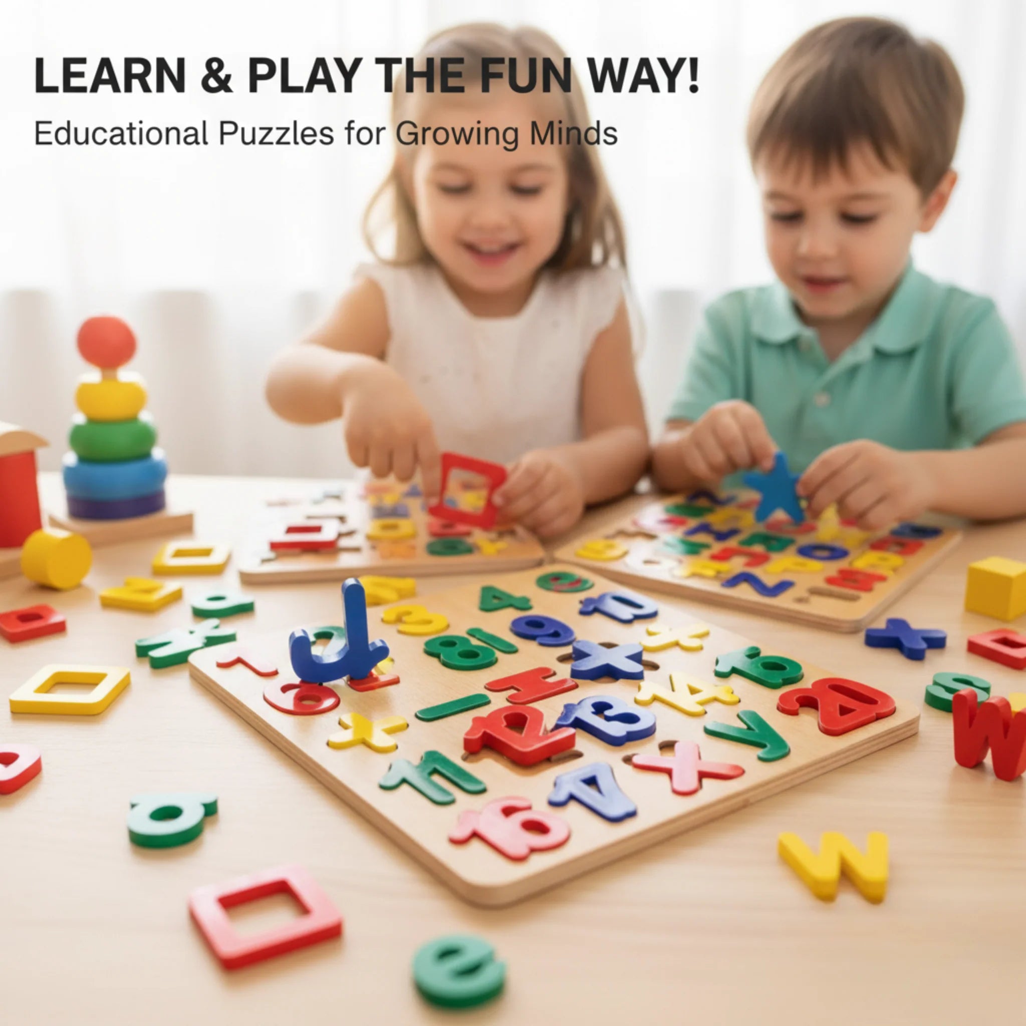 5-in-1 Wooden Learning Puzzle Set for Kids – Urdu, English, Numbers & Shapes Boards